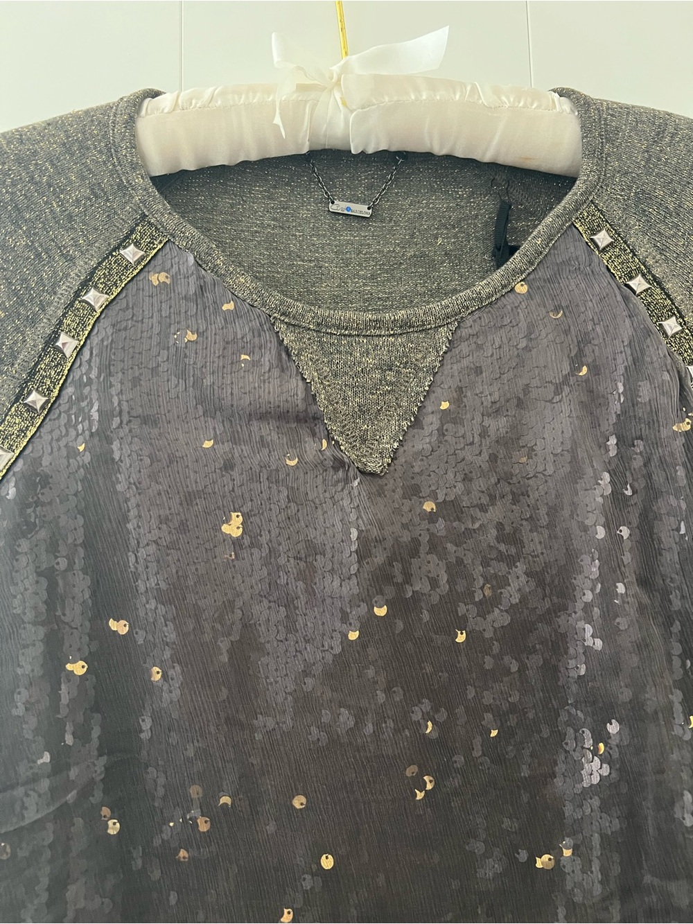 Custo Barcelona Gray Sequin-Embellished Sweatshirt with Metallic Trim